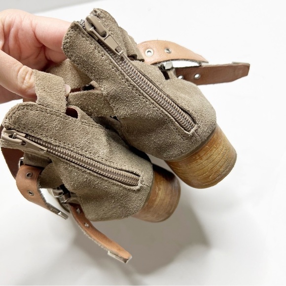 Jeffrey Campbell Block Heel Leather Strappy Ankle Boots Suede Taupe - Picture 5 of 8